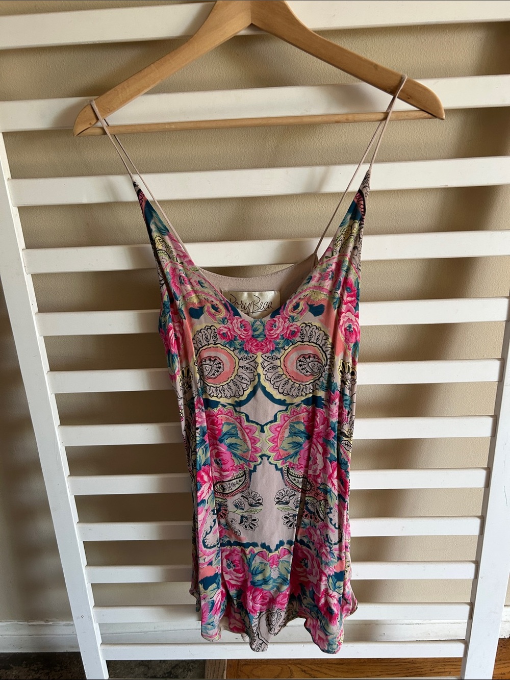 Rory Beca Paisley Floral Silk Blend Spaghetti Strap Mini Slip Dress Size Small